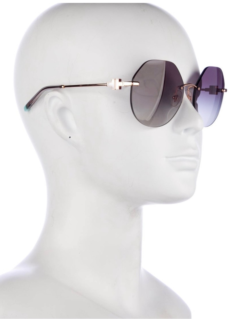 Tiffany & Co. Rimless Sunglasses with Purple Gradient Lenses and Gold Temples